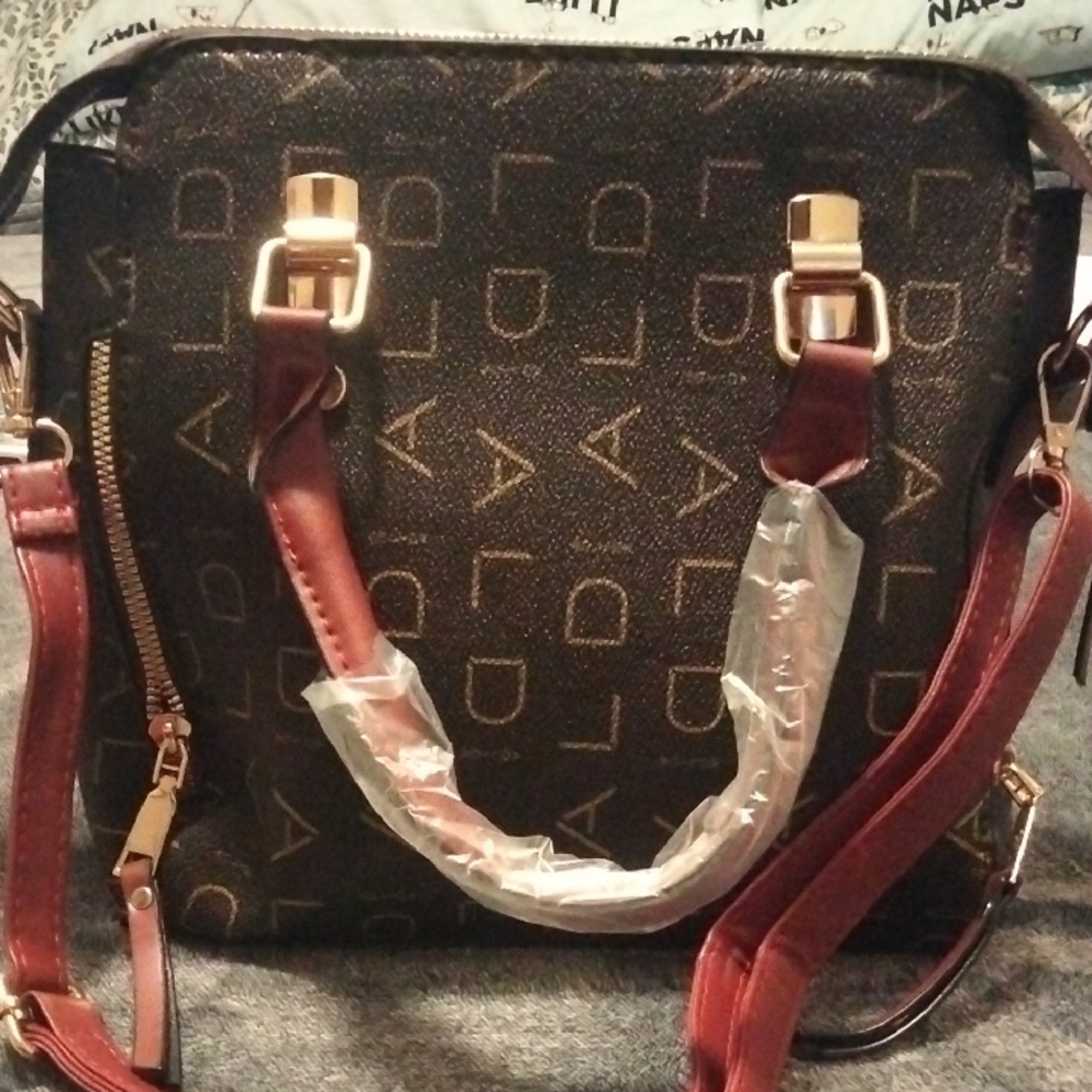 Aldo Monogram Crossbody Bag in Brown and Gold